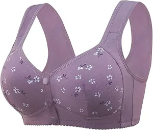 Bras for Older Women Front Closure No Underwire Supportive Bras Plus Size Push Up Bras Breathable Cotton Bras