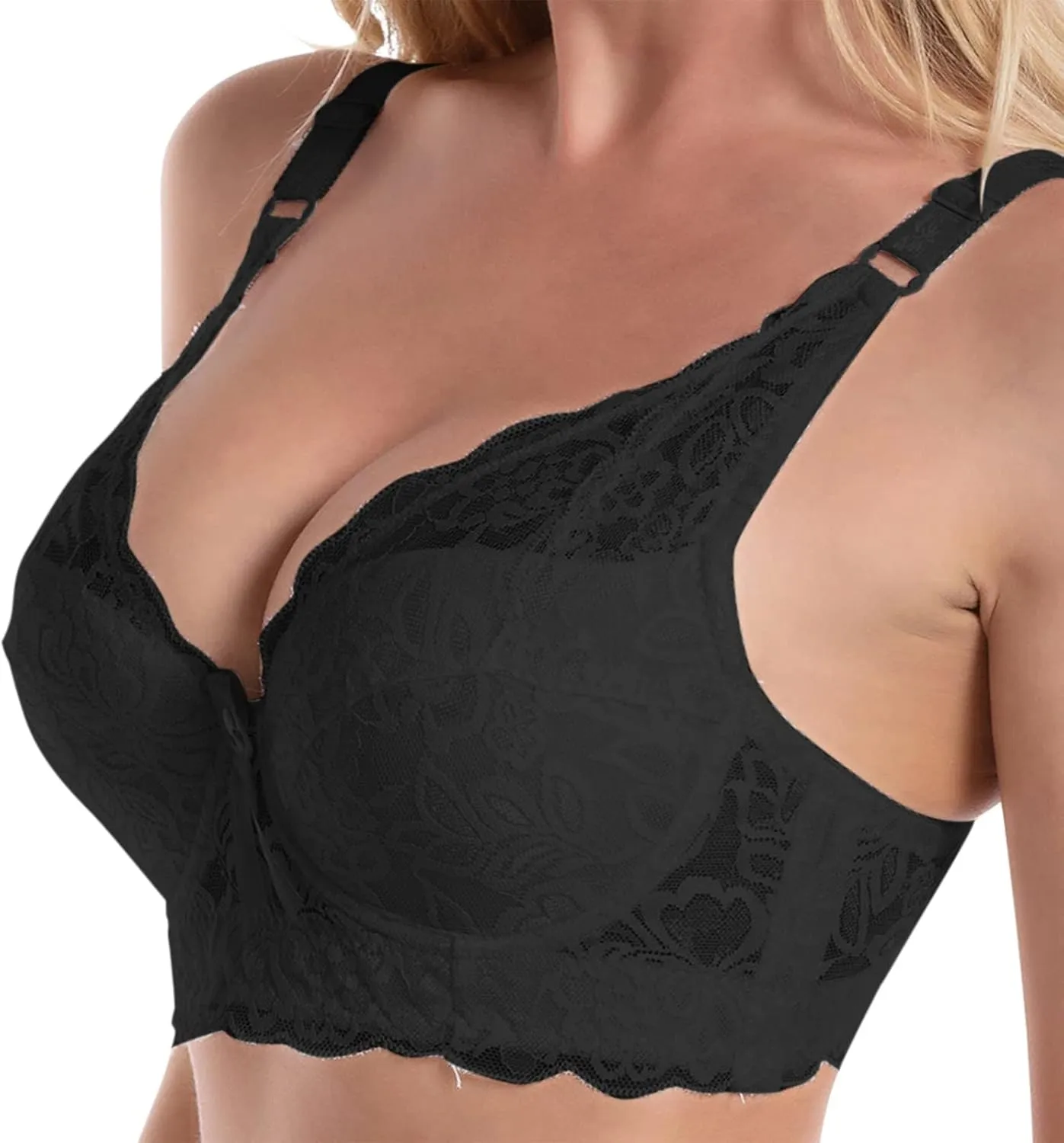 Bras for Women Wireless, Full Coverage T Shirt Bra No Underwire V Neck Lace Lift Bralette Comfort Seamless Bra