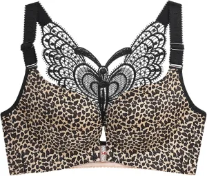 Butterfly Embroidery Front Closure Wireless Bra, Seamless Push up Adjustable Butterfly Back, Front Clasp Bras