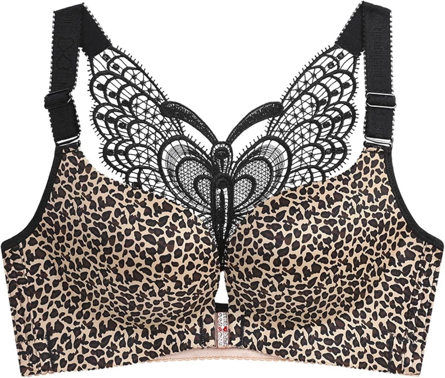 Butterfly Embroidery Front Closure Wireless Bra, Seamless Push up Adjustable Butterfly Back, Front Clasp Bras