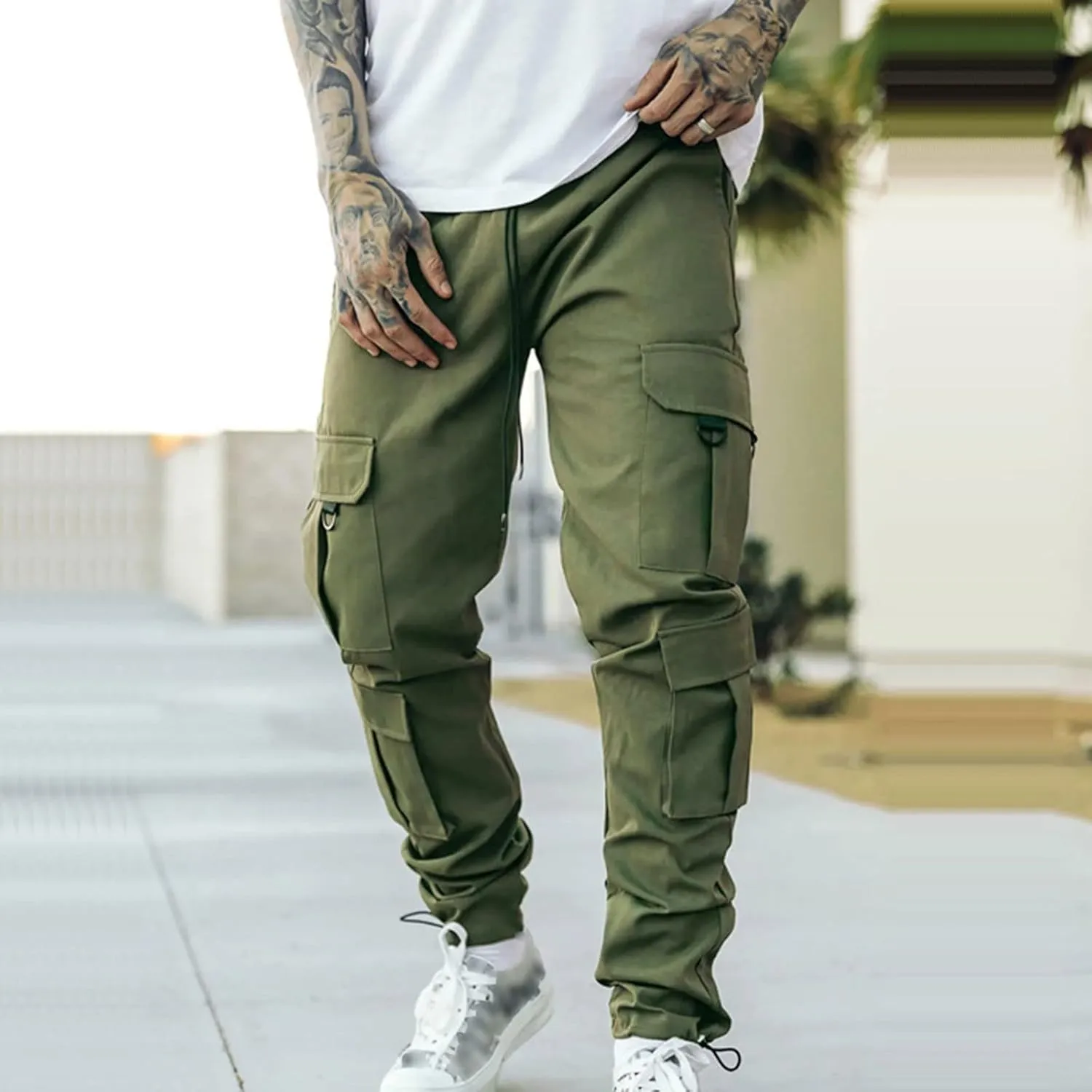Cargo Pants for Men Relaxed Fit with Zipper Pockets Men's Cargo Fleece Jogger Sweatpant Mens Cargo Work Pants Relaxed