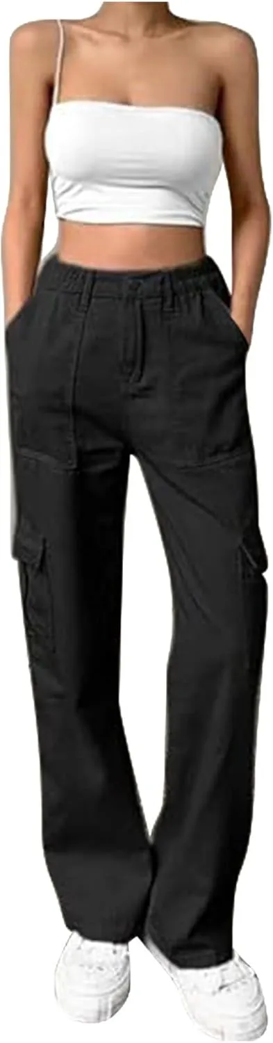 Cargo Pants for Women Straight Leg Full Length Work Pants Lightweight Casual Pants Loose Outdoor Hiking Trouser
