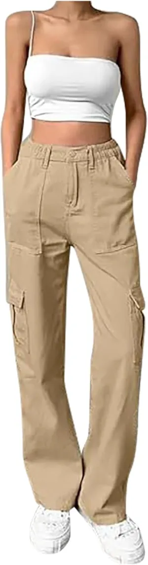 Cargo Pants for Women Straight Leg Full Length Work Pants Lightweight Casual Pants Loose Outdoor Hiking Trouser
