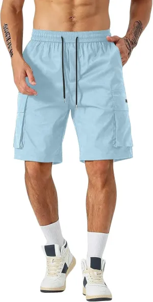 Cargo Shorts for Men Elastic Waist Drawstring Casual Pant 2025 Summer Relaxed Fit Comfy Work Shorts with Multi Pocket