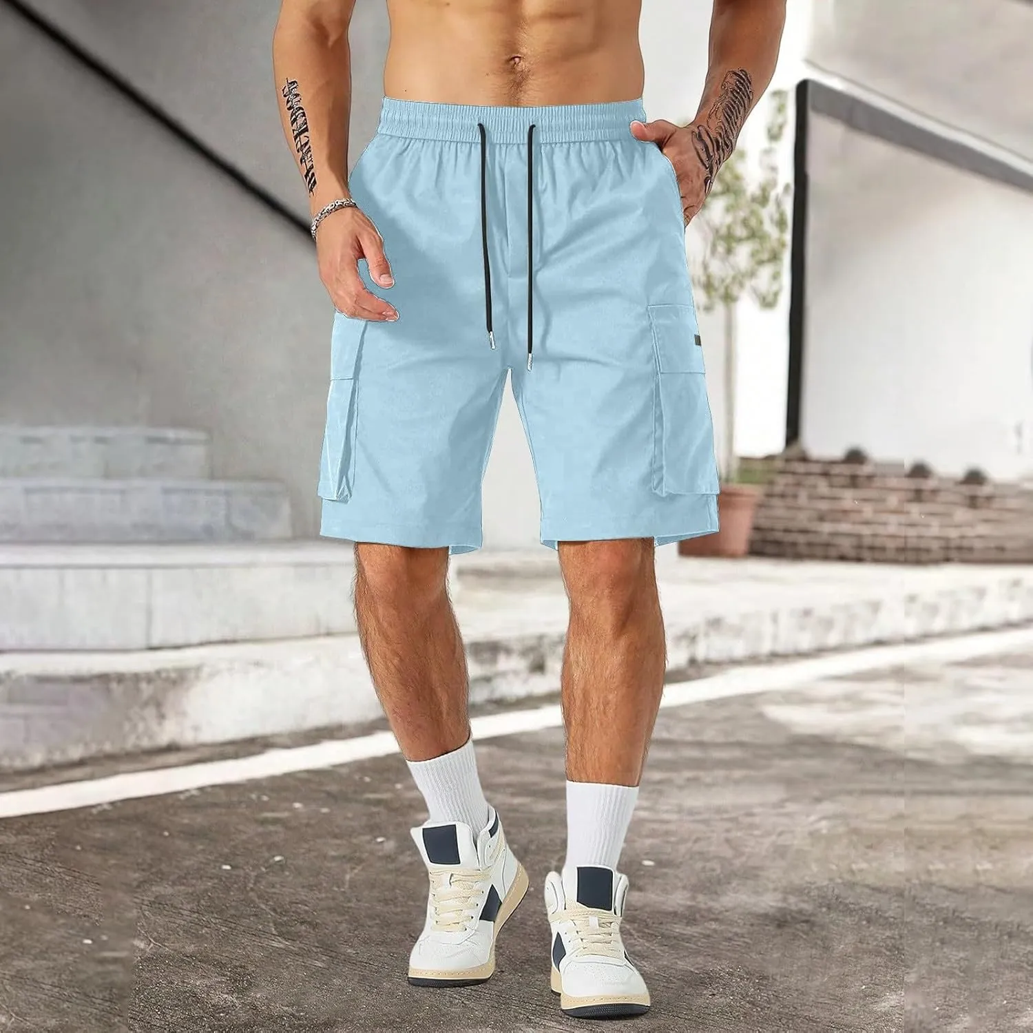 Cargo Shorts for Men Elastic Waist Drawstring Casual Pant 2025 Summer Relaxed Fit Comfy Work Shorts with Multi Pocket