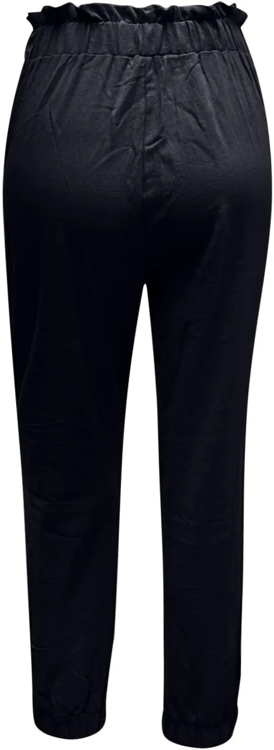 Ceboyel Women's High Waist Linen Pants Beach Casual Tapered Pants Elastic Waist Lounge Trouser Summer Outfits with Pockets