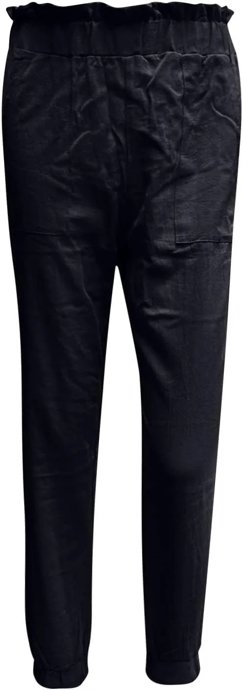 Ceboyel Women's High Waist Linen Pants Beach Casual Tapered Pants Elastic Waist Lounge Trouser Summer Outfits with Pockets