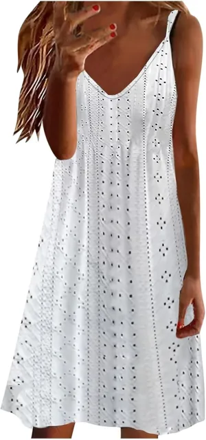 Ceboyel Womens Spaghetti Straps Summer Sundresses Eyelet Embroidery Dress Sleeveless Casual Dresses Trendy Boho Clothes 2024