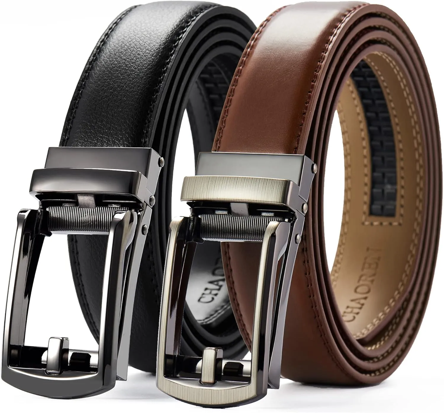 CHAOREN Click Belt for Men 2 Pack - Mens Dress Belt 1 1/4" in Packing Box - Design Belt Meet Almost Any Occasion and Outfit