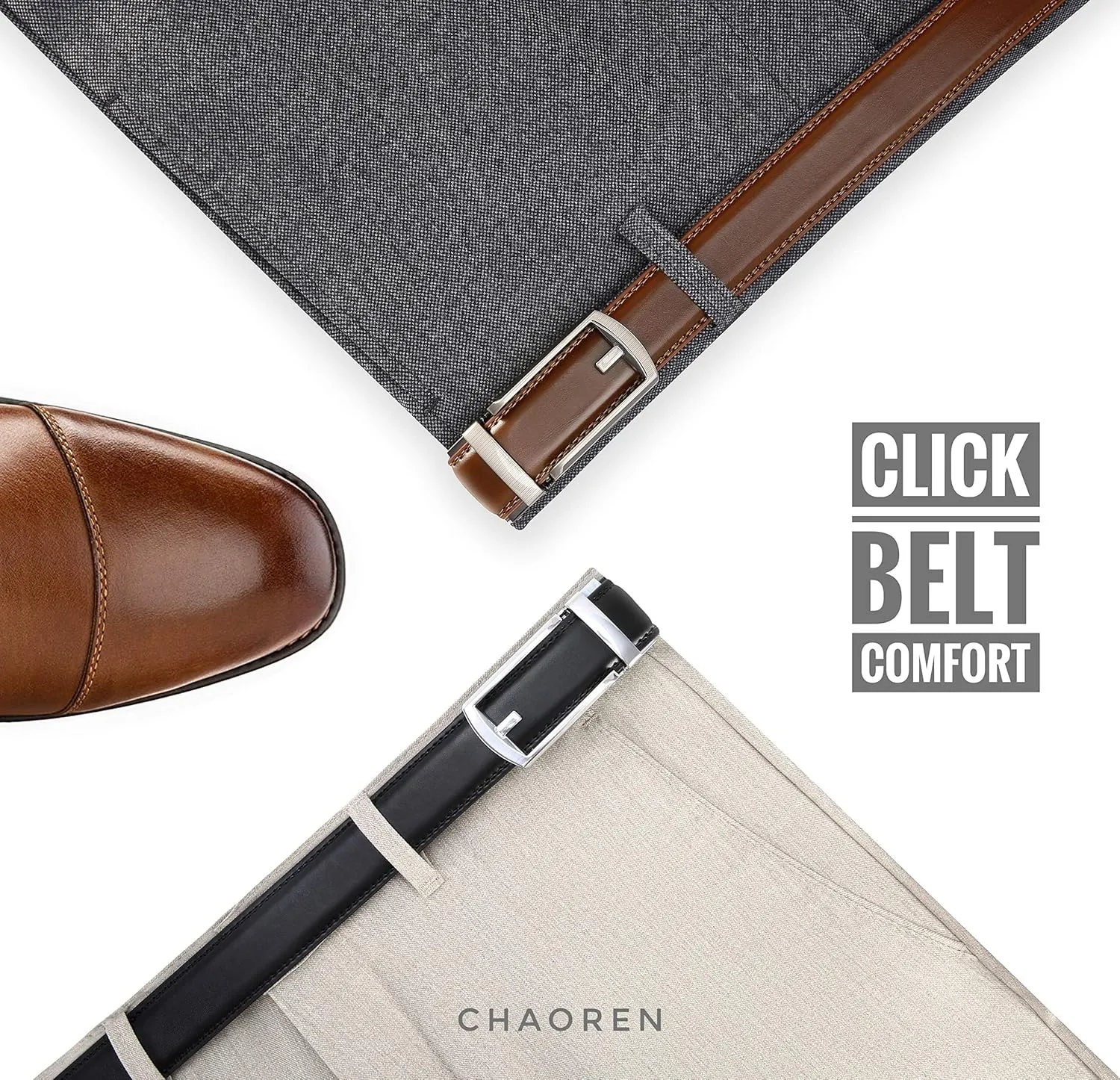 CHAOREN Click Belt for Men 2 Pack - Mens Dress Belt 1 1/4" in Packing Box - Design Belt Meet Almost Any Occasion and Outfit
