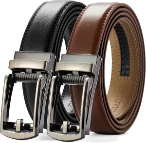 CHAOREN Click Belt for Men 2 Pack - Mens Dress Belt 1 1/4" in Packing Box - Design Belt Meet Almost Any Occasion and Outfit