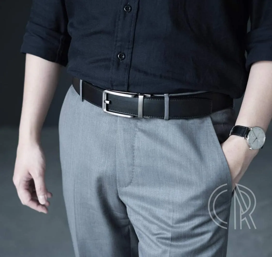 CHAOREN Click Belts for Men 2 Pack - Mens Ratchet Leather Belt 1 3/8" for Dress and Casual - Micro Adjustable Belt Fit
