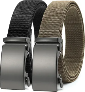 CHAOREN Elastic Belt for Men 2 Pack - Nylon Web Adjustable Belt 1 3/8" Fabric Golf Belt
