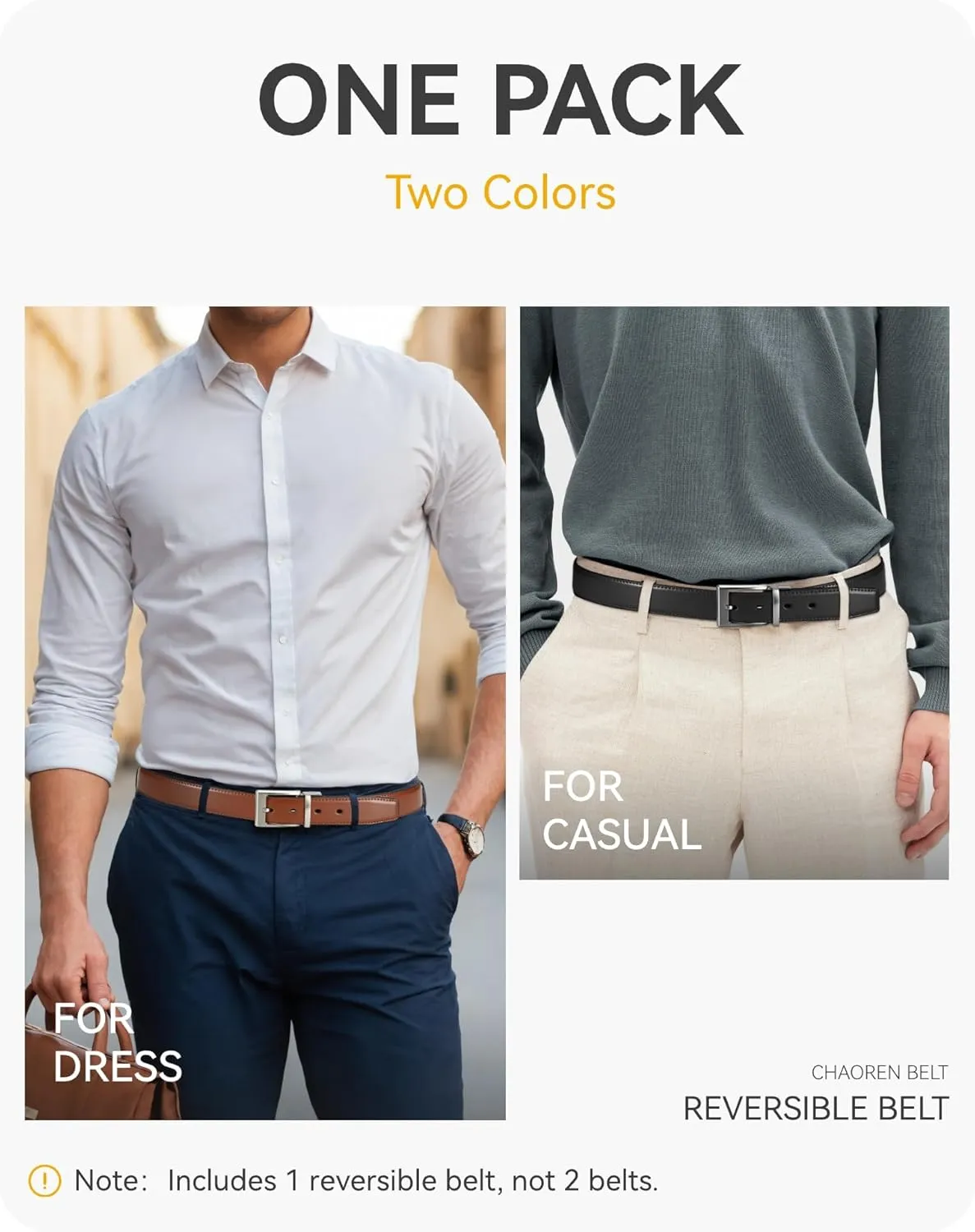 CHAOREN Mens Belts Leather 1 Pack - 1.25" Reversible Belts for Men for Dress Pants - One Belt, Two Colors