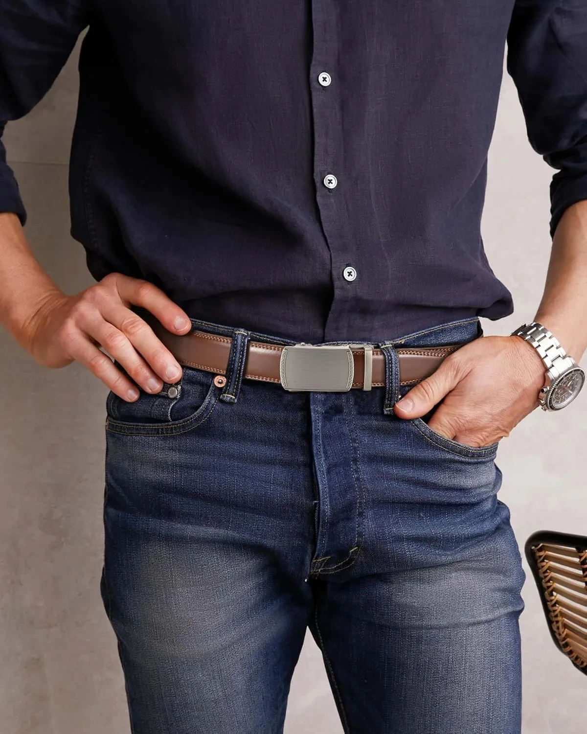 CHAOREN Mens Dress Belt - Mens Ratchet Belt Leather 1 1/4" for Dress Pant - Micro Adjustable Belts Fit Everywhere