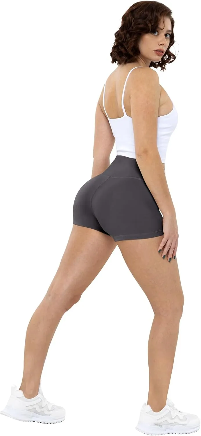CHRLEISURE High Waisted Spandex Biker Shorts, Workout Booty Soft Yoga Shorts for Women