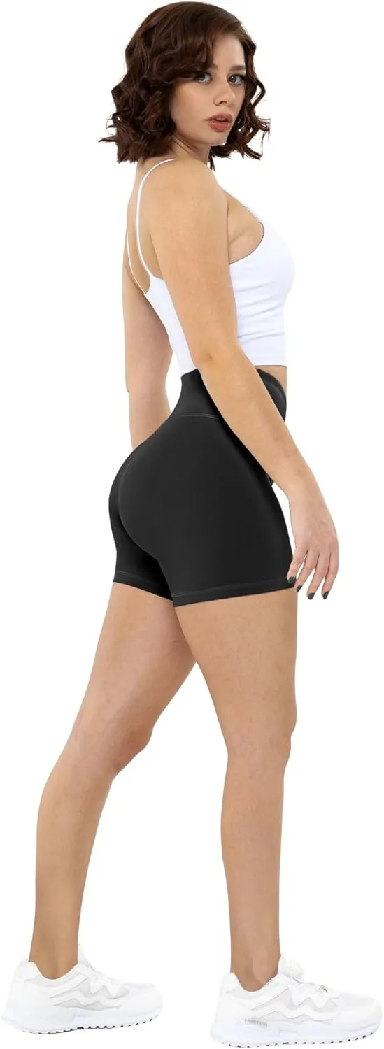 CHRLEISURE High Waisted Spandex Biker Shorts, Workout Booty Soft Yoga Shorts for Women