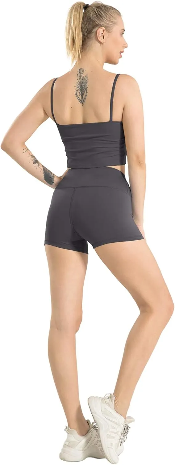 CHRLEISURE High Waisted Spandex Biker Shorts, Workout Booty Soft Yoga Shorts for Women