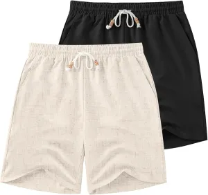 COOFANDY Mens Linen Shorts Casual Drawstring Elastic Waist Lightweight Summer Vacation Beach Shorts