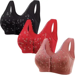 Daisy Bras for Older Women Front Closure Comfort Everyday Bra Seniors Wireless Convenient Closing Tshirt Bra Bralette