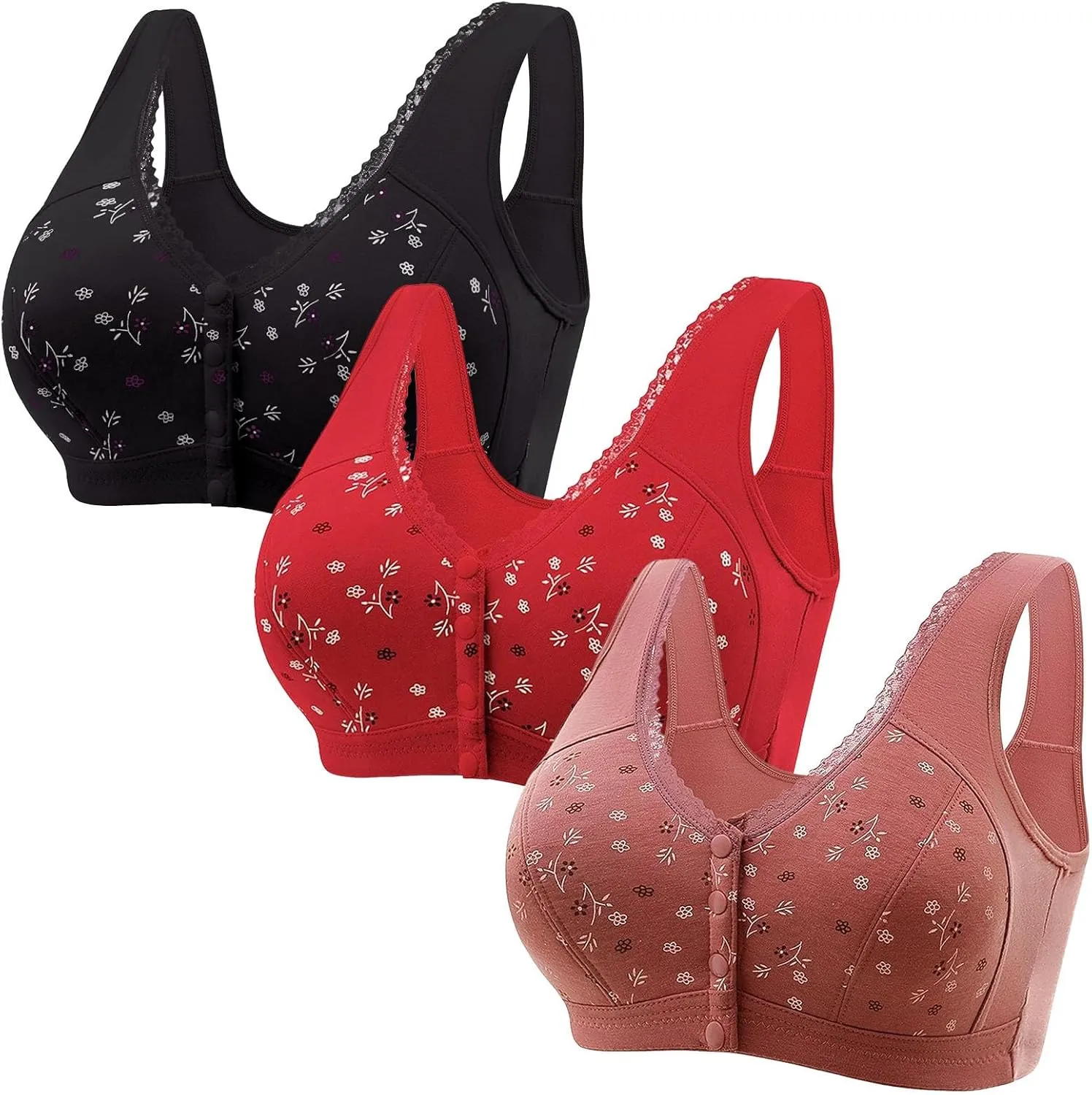 Daisy Bras for Older Women Front Closure Comfort Everyday Bra Seniors Wireless Convenient Closing Tshirt Bra Bralette