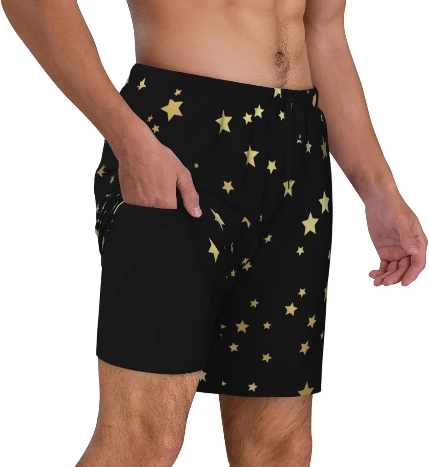 DKJlitter Men's 2 in 1 Swim Trunks, Fitness Running Shorts, Quick Dry Stretch Swim Shorts Beach Shorts for Summer
