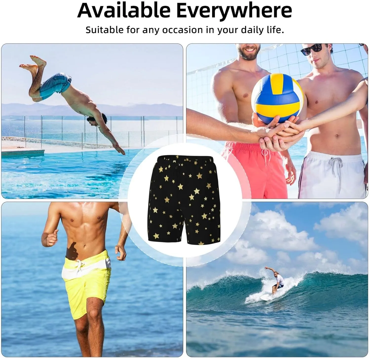 DKJlitter Men's 2 in 1 Swim Trunks, Fitness Running Shorts, Quick Dry Stretch Swim Shorts Beach Shorts for Summer