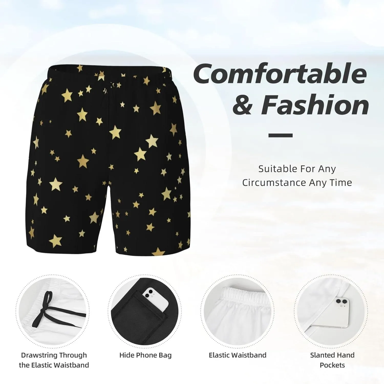 DKJlitter Men's 2 in 1 Swim Trunks, Fitness Running Shorts, Quick Dry Stretch Swim Shorts Beach Shorts for Summer