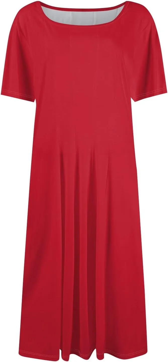 Dress for Women Summer Short Sleeve Wrap Dress Empire Waist Flower Dresses Round Neck Boho Midi Dresses with Pockets