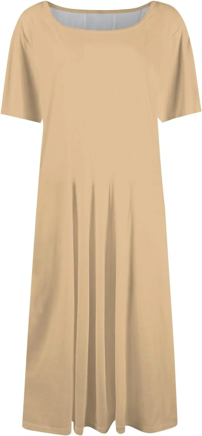 Dress for Women Summer Short Sleeve Wrap Dress Empire Waist Flower Dresses Round Neck Boho Midi Dresses with Pockets