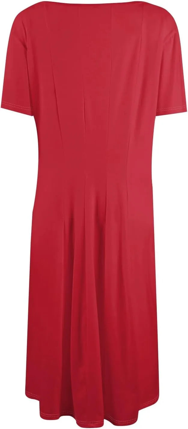 Dress for Women Summer Short Sleeve Wrap Dress Empire Waist Flower Dresses Round Neck Boho Midi Dresses with Pockets