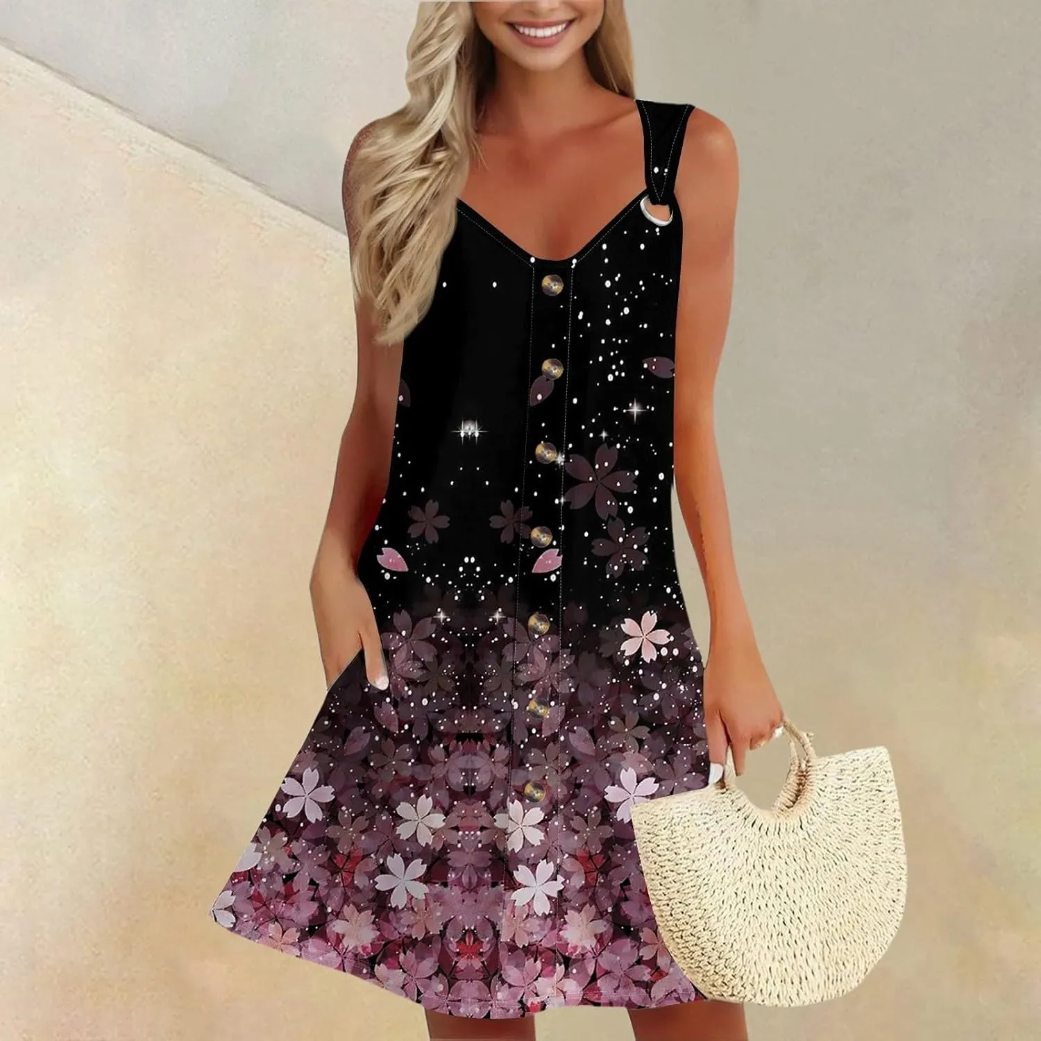 Dresses for Women 2025 Plus Size Sundress with Pockets Sleeveless v Neck Summer Clothes Mini Dresses Sexy Vacation