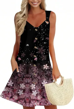Dresses for Women 2025 Plus Size Sundress with Pockets Sleeveless v Neck Summer Clothes Mini Dresses Sexy Vacation