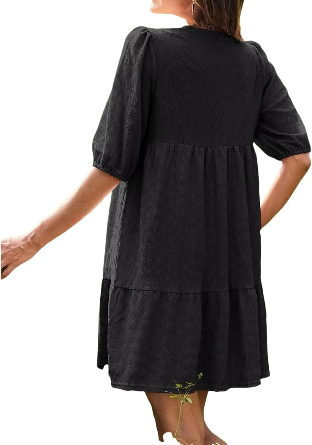 Dresses for Women Boho Loose Fit Drawstring V Neck Short Sleeve Printed Mini Dress Summer Casual Dressy 2025