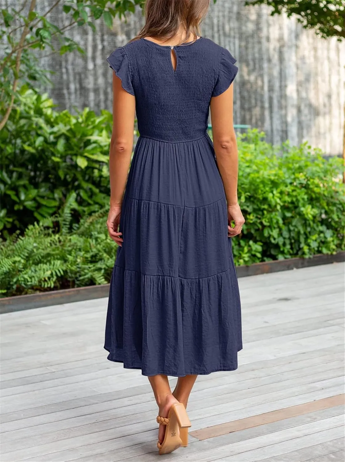 Dresses for Women Fashion Trendy Dressy Dresses Ruffle Sleeve Crewenck Pleated Waist Tiered Dress Swing Dress 2025