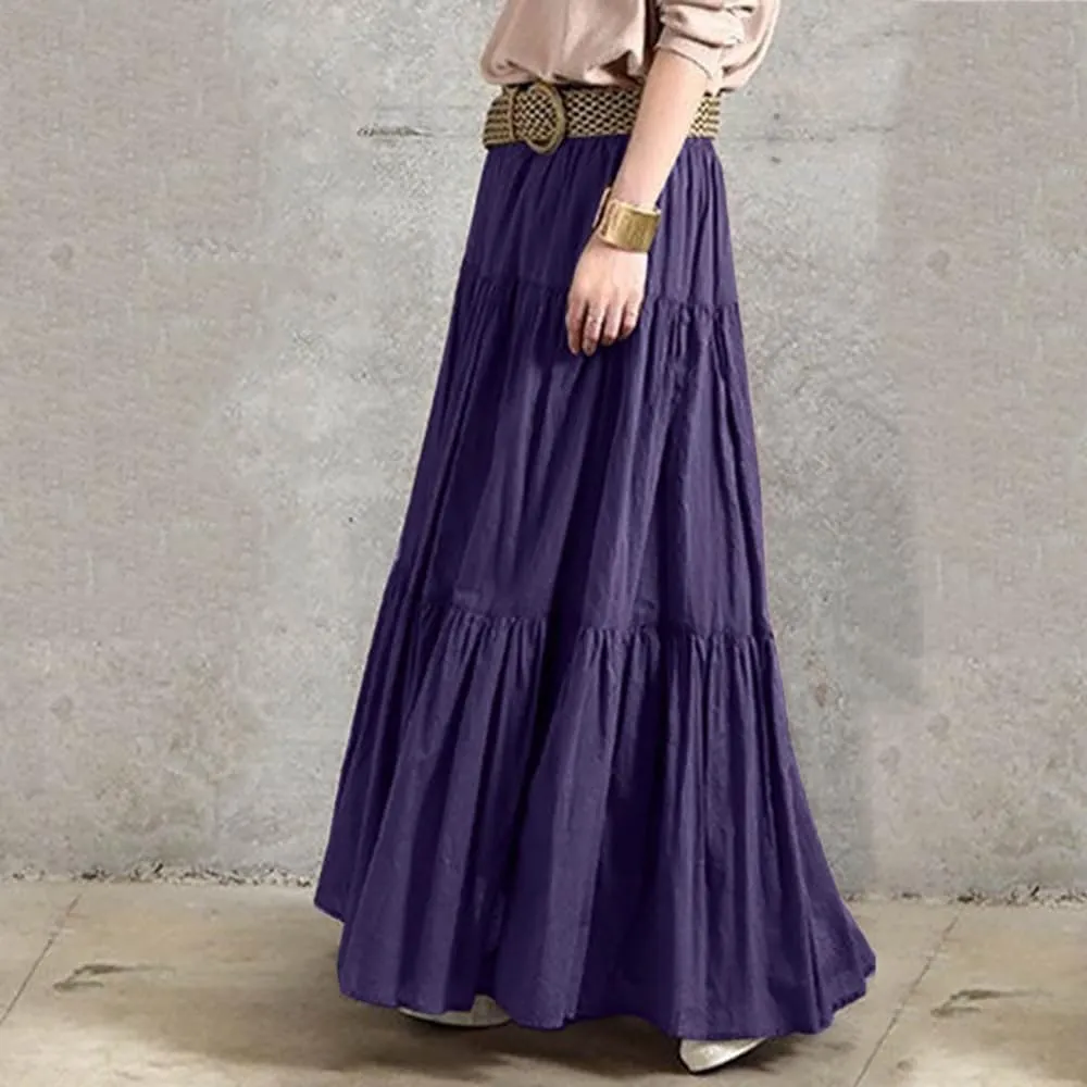 Dresses for Women High-Waisted Hem Flowy A-Line Skirts Retro Flounce Maxi Skirt Ruffles Casual Tiered Petticoat