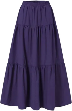 Dresses for Women High-Waisted Hem Flowy A-Line Skirts Retro Flounce Maxi Skirt Ruffles Casual Tiered Petticoat