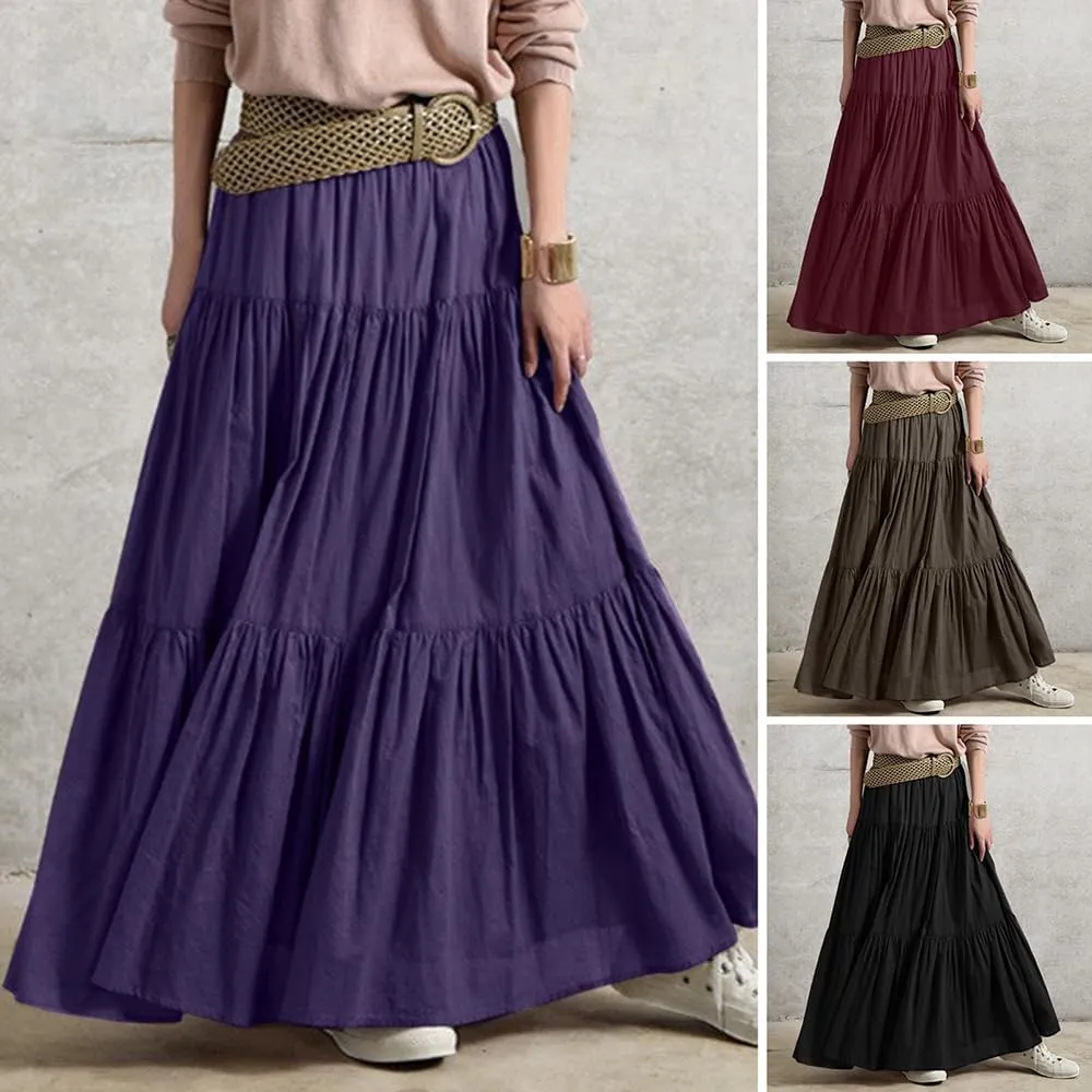 Dresses for Women High-Waisted Hem Flowy A-Line Skirts Retro Flounce Maxi Skirt Ruffles Casual Tiered Petticoat