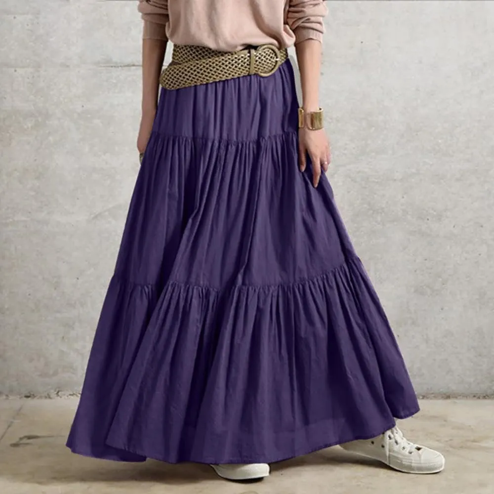 Dresses for Women High-Waisted Hem Flowy A-Line Skirts Retro Flounce Maxi Skirt Ruffles Casual Tiered Petticoat
