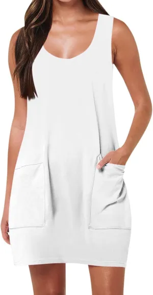 Dresses for Women Loose Fit Sundress Sleeveless U Neck Tops Summer Dress Casual Beach Vacation Mini Dress 2025