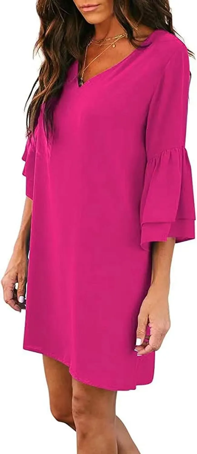 Dresses for Women Summer Flare Sleeve V Neck Loose Fit Mini Dress A Line Casual Plus Size Sundress 2025