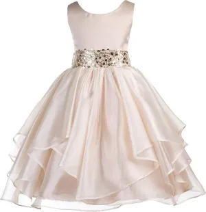 ekidsbridal Asymmetric Ruffled Organza Sequin Flower Girl Dress Toddler Girl Dresses