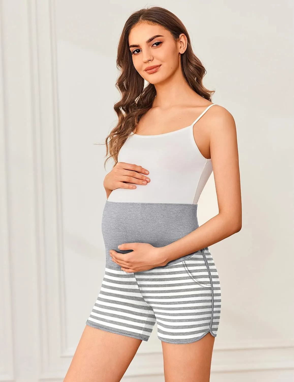 Ekouaer Women's Maternity Shorts Over The Belly Pregnancy Lounge Summer Workout Running Pajama Sleep Short with Pockets S-XXL