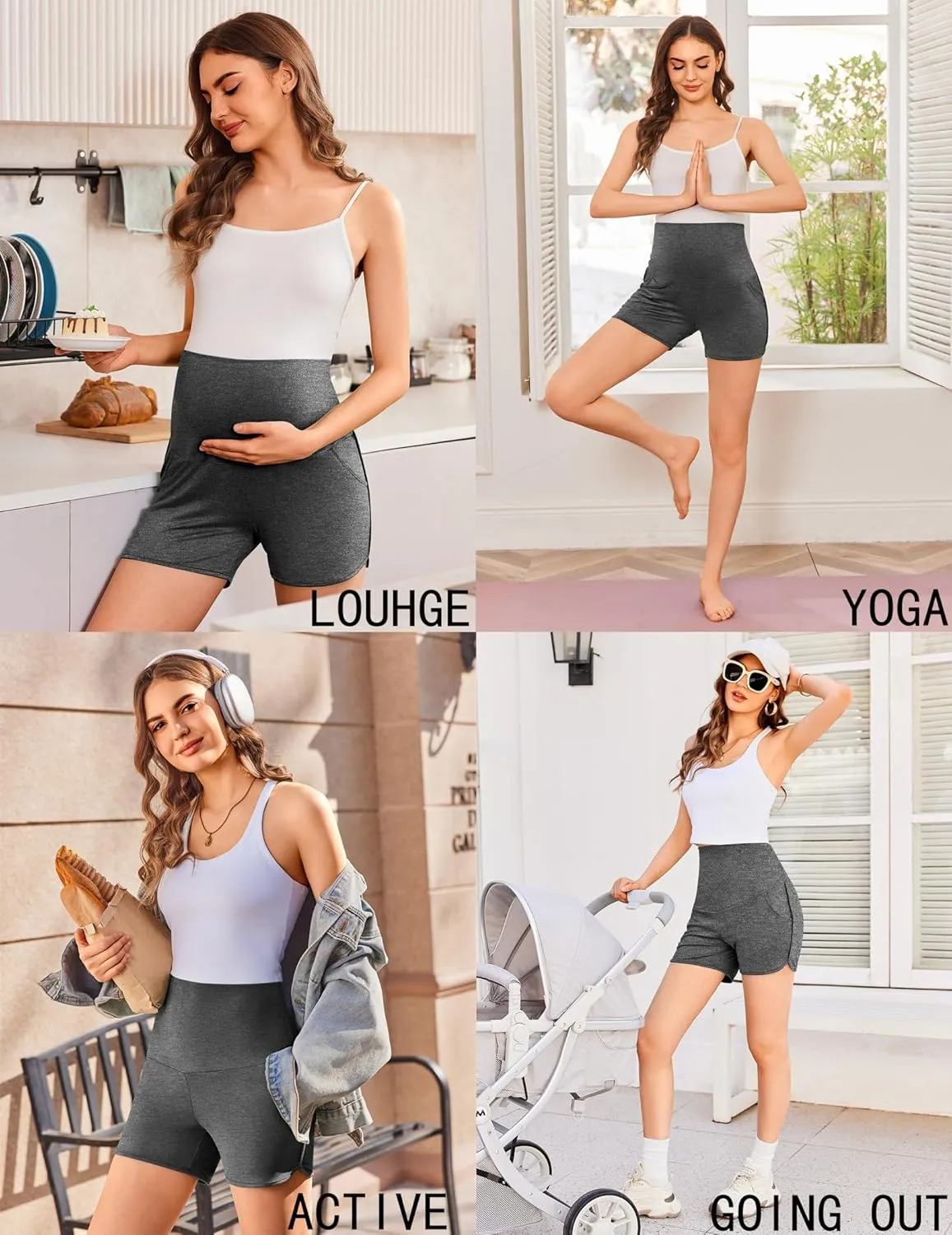 Ekouaer Women's Maternity Shorts Over The Belly Pregnancy Lounge Summer Workout Running Pajama Sleep Short with Pockets S-XXL