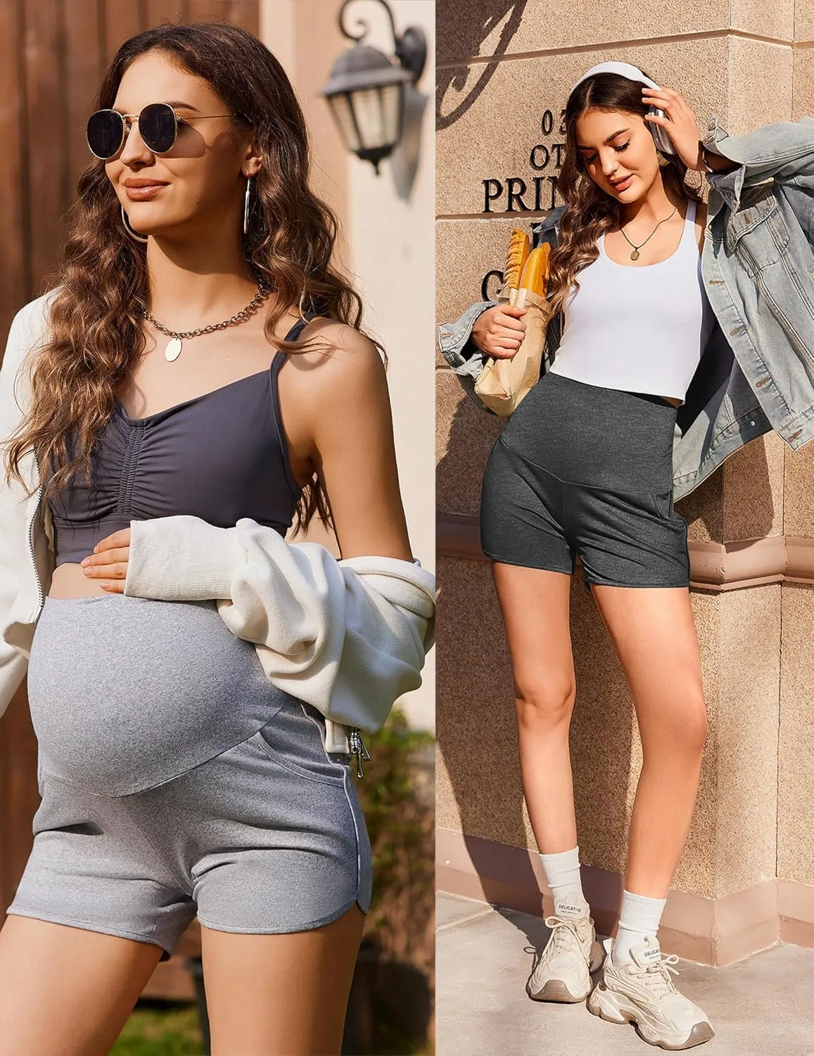 Ekouaer Women's Maternity Shorts Over The Belly Pregnancy Lounge Summer Workout Running Pajama Sleep Short with Pockets S-XXL