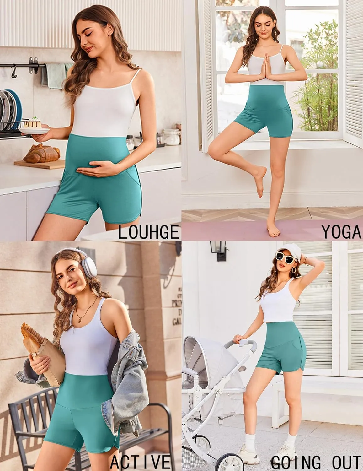 Ekouaer Women's Maternity Shorts Over The Belly Pregnancy Lounge Summer Workout Running Pajama Sleep Short with Pockets S-XXL