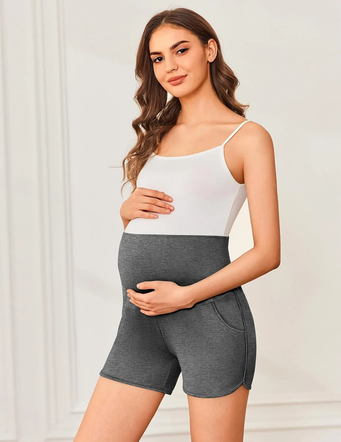 Ekouaer Women's Maternity Shorts Over The Belly Pregnancy Lounge Summer Workout Running Pajama Sleep Short with Pockets S-XXL