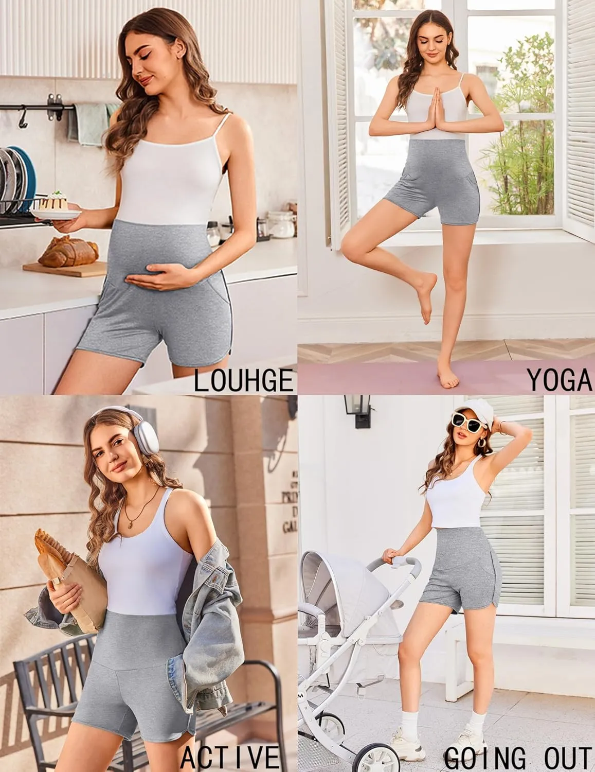 Ekouaer Women's Maternity Shorts Over The Belly Pregnancy Lounge Summer Workout Running Pajama Sleep Short with Pockets S-XXL