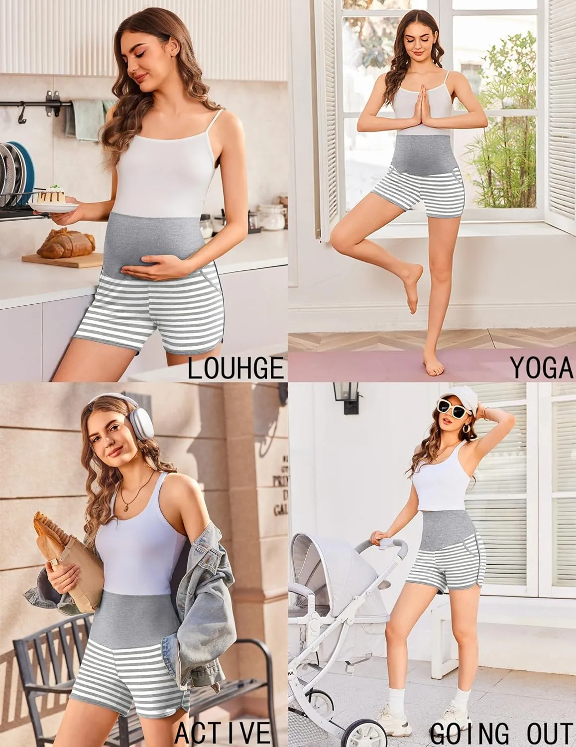 Ekouaer Women's Maternity Shorts Over The Belly Pregnancy Lounge Summer Workout Running Pajama Sleep Short with Pockets S-XXL