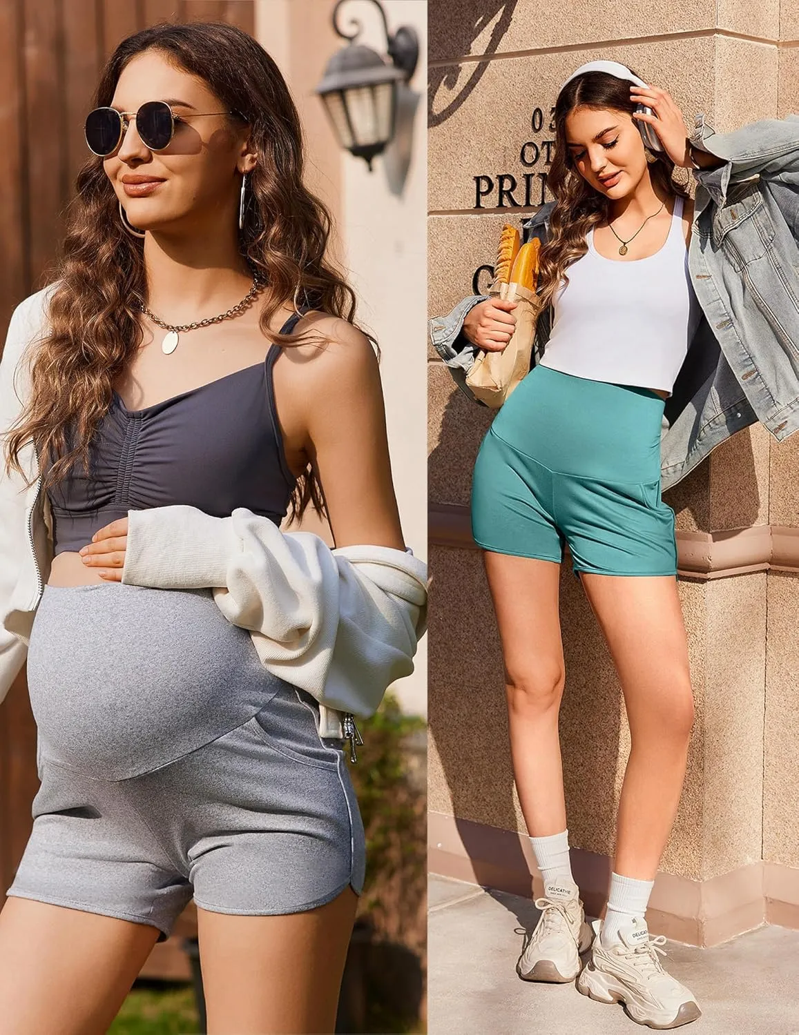 Ekouaer Women's Maternity Shorts Over The Belly Pregnancy Lounge Summer Workout Running Pajama Sleep Short with Pockets S-XXL